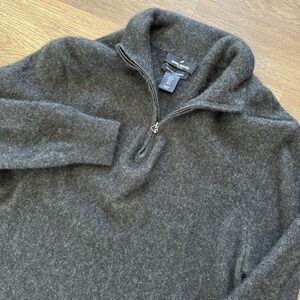 Daniel Hechter 100% 2 Ply Cashmere Grey 1/4 Zip Pullover Men's Sz L Preppy Casua